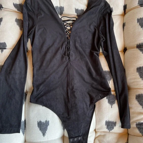 Alexander Wang Bodysuit Lace Up Bodysuit Charcoal Size 8 - Picture 8 of 15